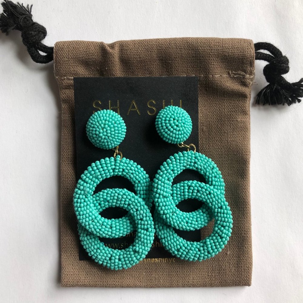 Shashi Long Beaded Turquoise Tropical Earrings